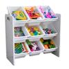 Children's Storage Shelf with 9 Removable Bins – White Wood Toy and Book Organizer – Bedroom Furniture