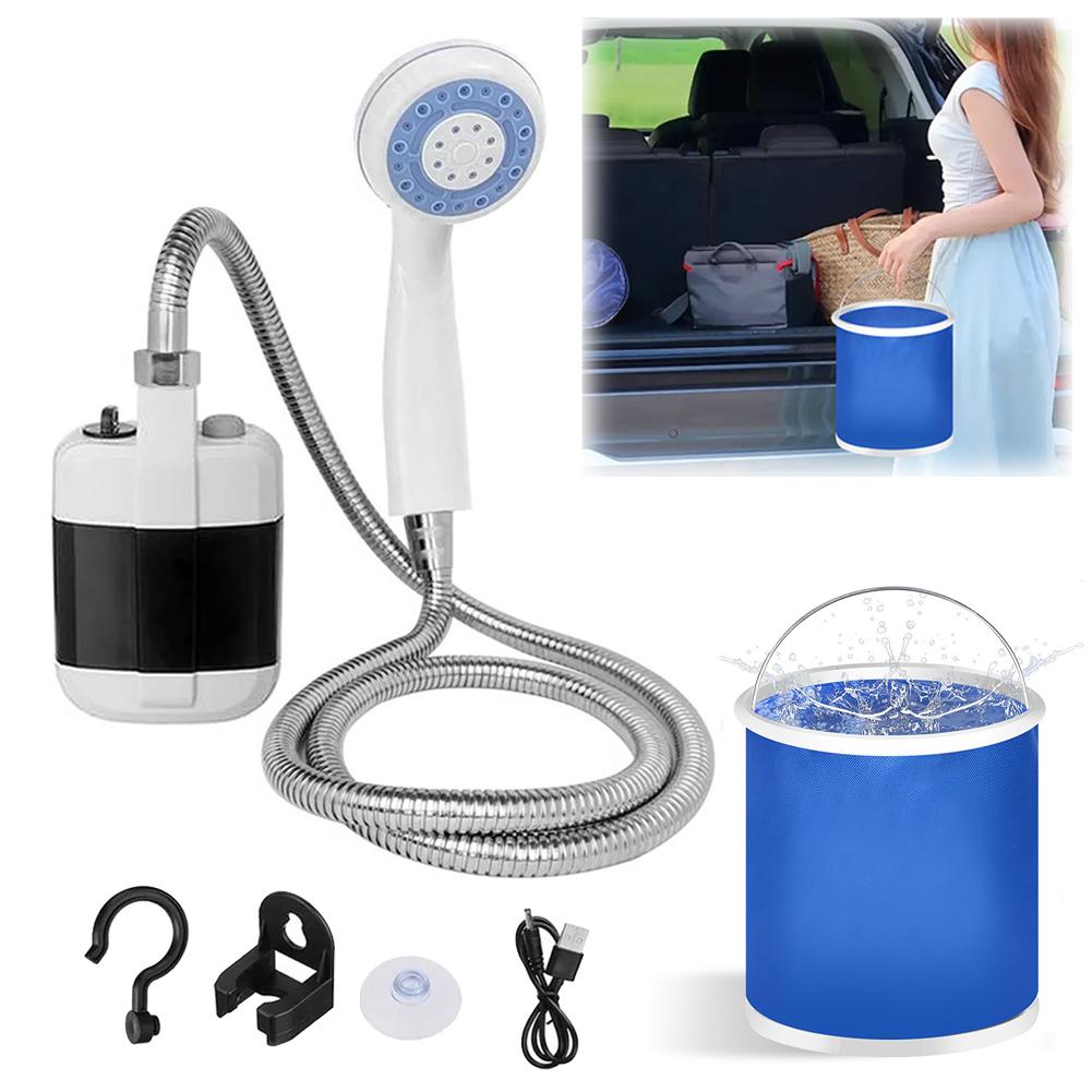 Tragbares Camping-Duschset Wiederaufladbare Outdoor-Duschpumpe Handheld-Wasserpumpe für Camping Wohnmobil Waschen Baden Haustierreinigung
