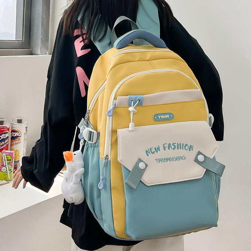 School bag school bag girl junior high school students new large-capacity girl backpack bag big school students contrasting colors popular backpack