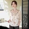 Chemisier Imprimé Floral Manches Courtes Tissu Aspect Soie Col en V Décontracté Bureau Chemise Femme