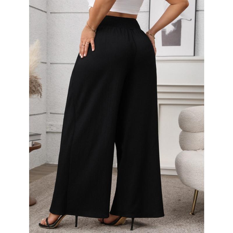 Women's Fashion Casual Solid Color Print High Waist Trousers Pants & Capris