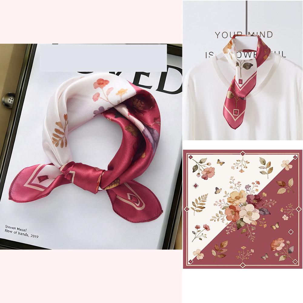 53x53cm 100% Mulberry Silk Scarf Luxury Square Hair Bandana Elegant Head Wrap Neckerchief Sunscreen Shawl for Women