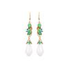 Retro Chinese-Style White Magnolia Enamel Dangle Earrings in 925 Sterling Silver.
