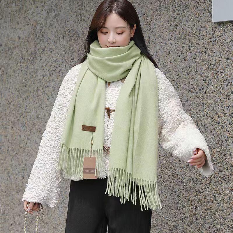 New Korean version of solid color scarf shawl dual-purpose women's winter thickened warm imitation cashmere scarf student versatile