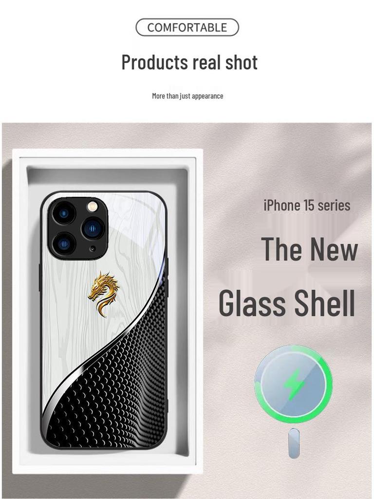 IPhone Hülle: Holzmaserung im chinesischen Stil mit Drachenmotiv, magnetisch, kompatibel mit Modellen 12-16