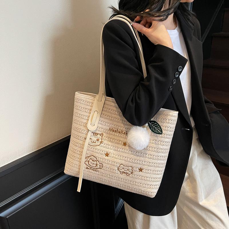 Large capacity casual woven bag tote bag women's new fashion versatile armpit bag travel shoulder bag