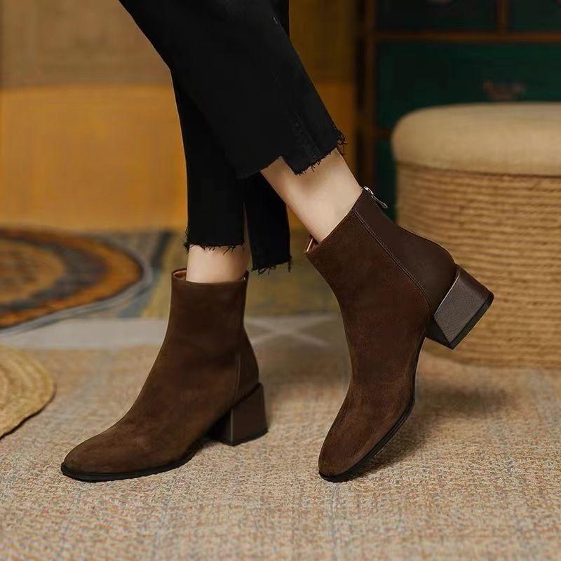 Fashion Chunky Heel Ankle Boots for Women French Style Plain Office Woman Short Shoes High Quality Chic and Elegant Footwear Y2k Booties