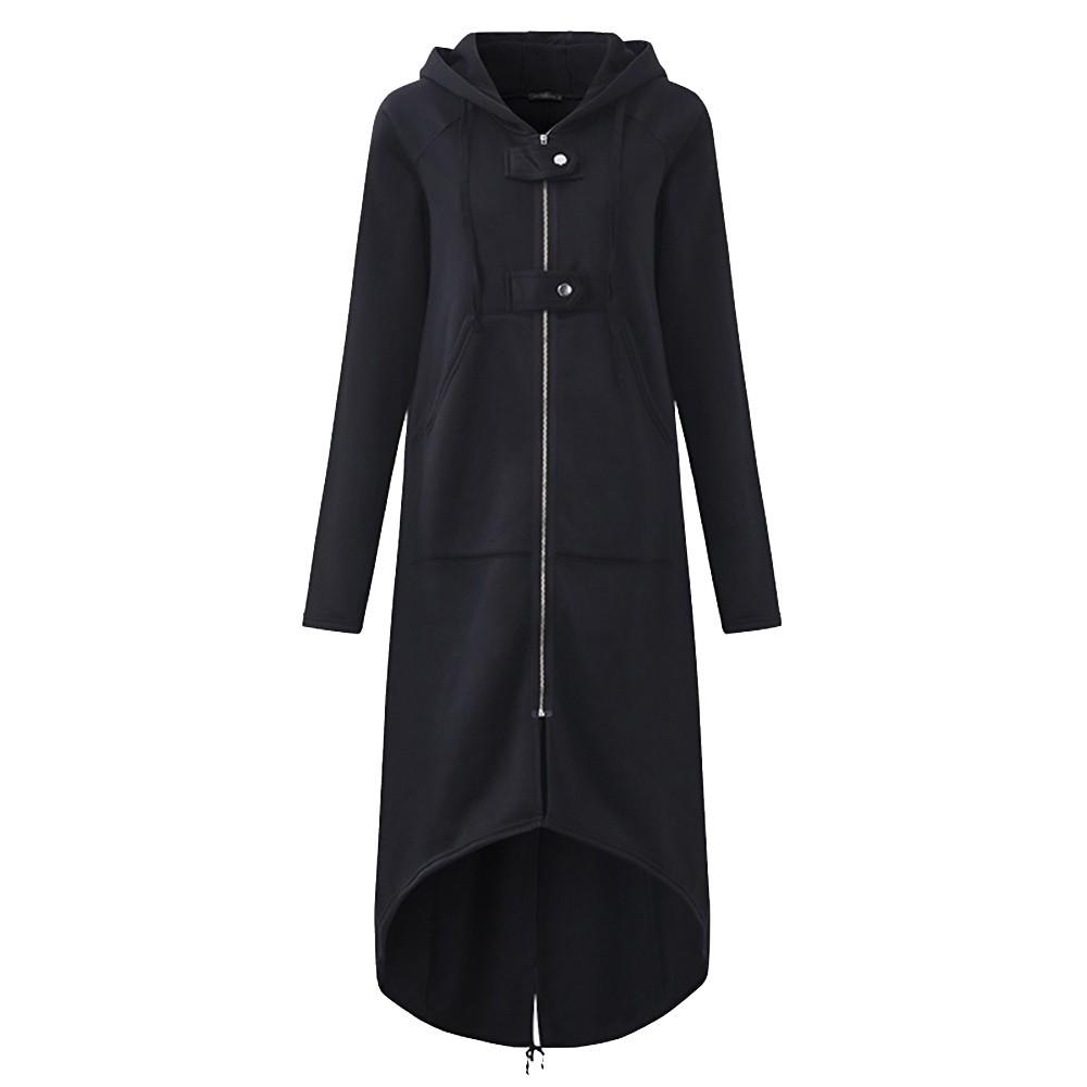 Women Fashion Hooded Jacket Long Sleeve Long Solid Coat With Pocket