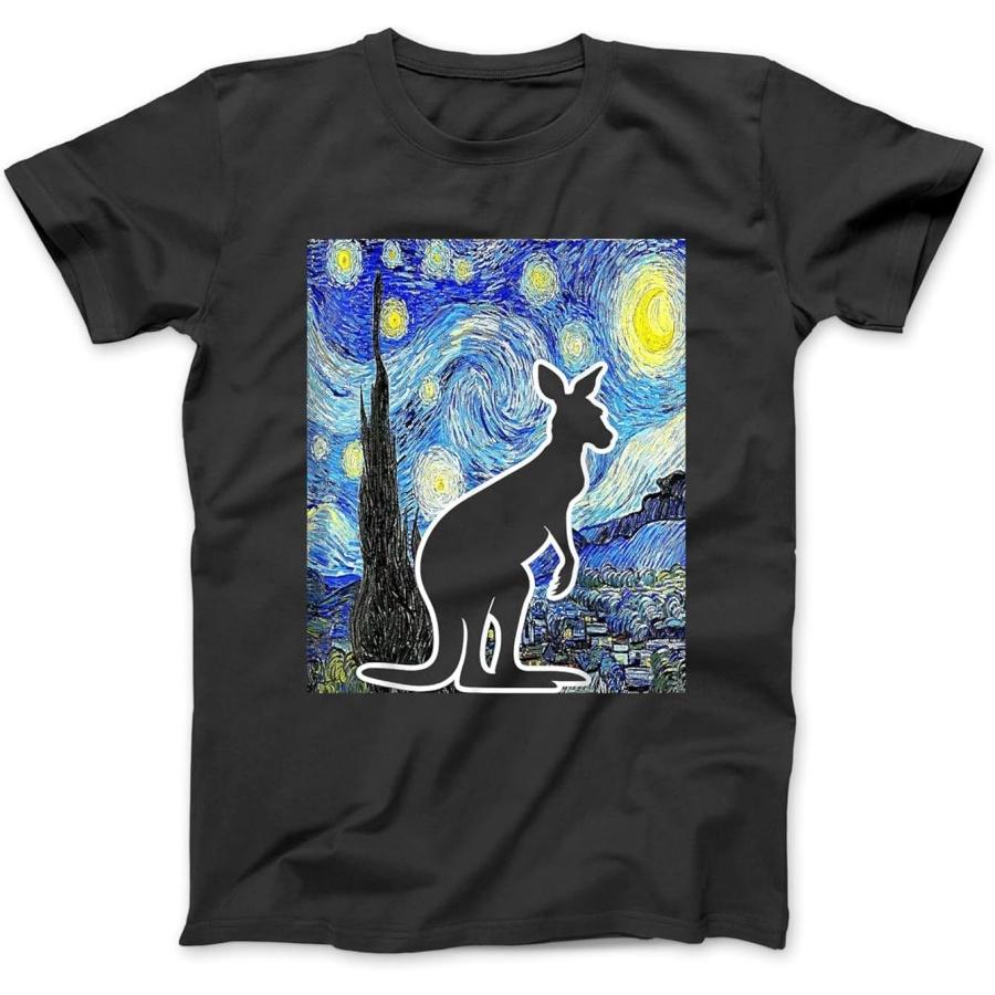 Kangaroo Starry Night Kangaroo Lover Van Gogh Kangaroo T-Shirt Sweatshirt Hoodie for Men Women Kids Made in Canada Black S