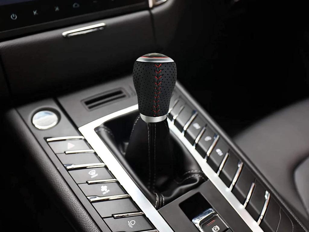 Lunsom Leather Car Gear Shift Knob for General Auto Manual Vehicles 5-Speed (Red Stitching)