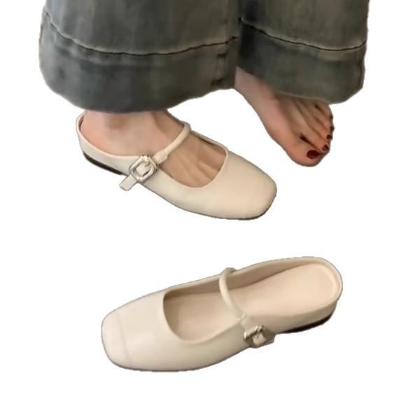 Spot Version~ Soft Leather French Platform Silver Bag Head Half Slippers Women's 2025 New Muller Shoes Single Shoes Mary Jane