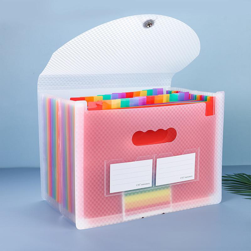 Plastikowy folder akordeonowy A4 z 25 przegródkami i klapką, wzór tęczowy, wielowarstwowe przechowywanie dokumentów