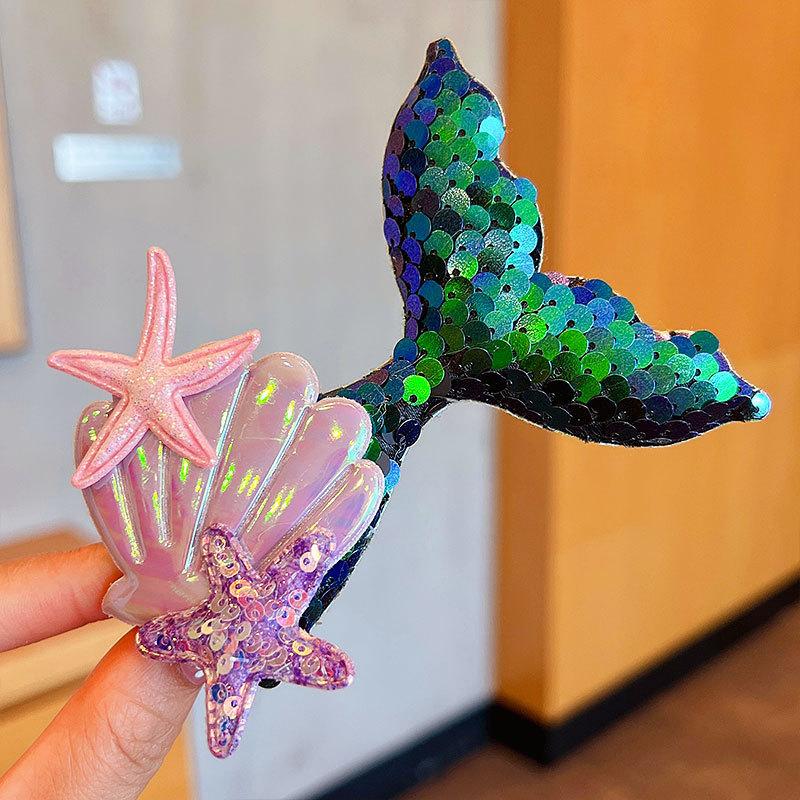 1PCS New Starfish Shell Sequin Mermaid Princess Cute Baby BB Clips Girls Hairpins Hair Clips Kids Headwear Children Accessories