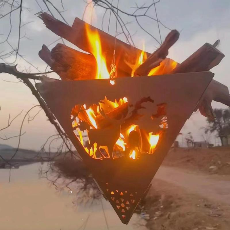 

1 шт., уличная треугольная подвесная печь, нержавеющая сталь, дровяная печь для кемпинга, вешалка для костра