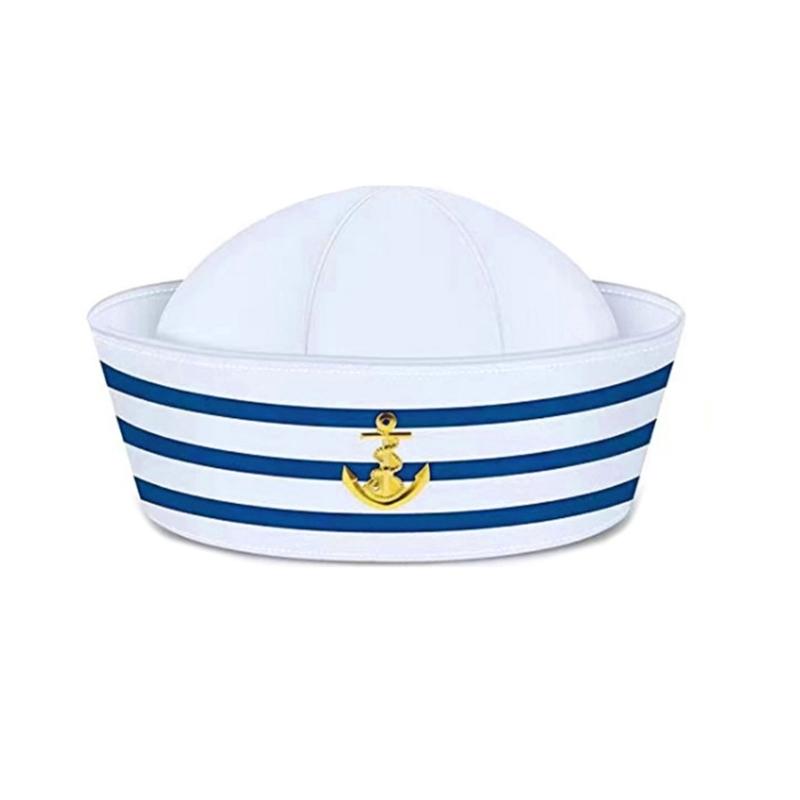Sailors Ship Captain Hat Blue&White Stripe Hat Adult Teens Navy Cosplay Hat