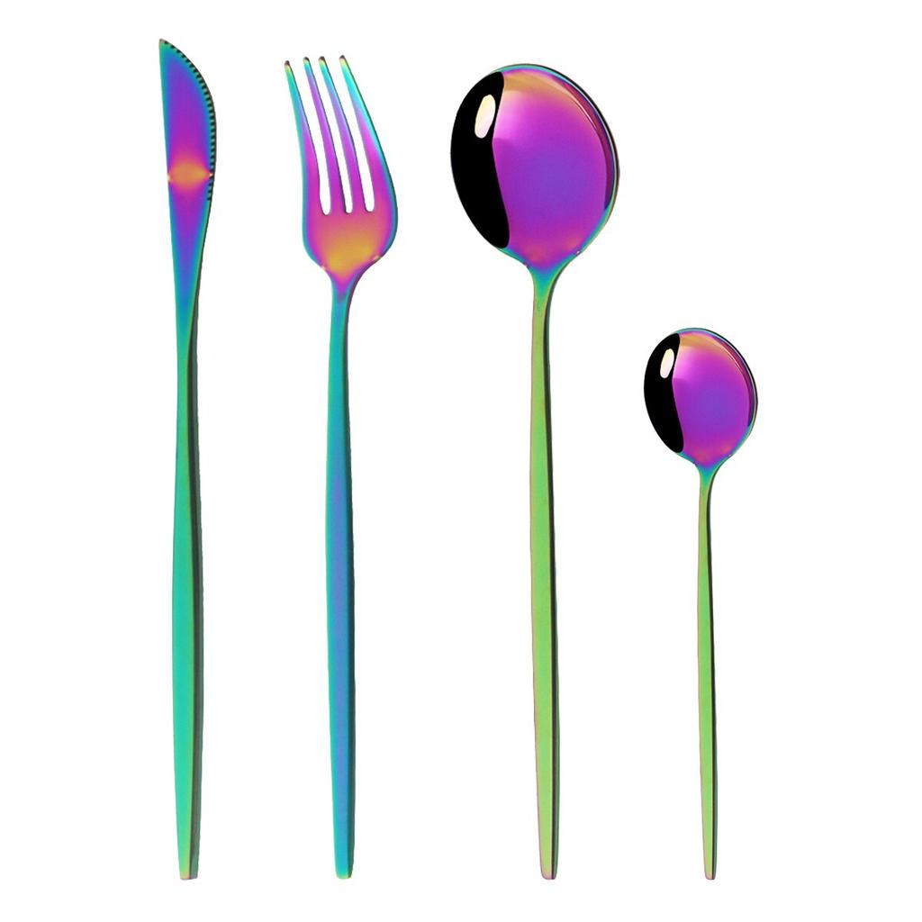4 pz/set Oro Nero In Acciaio Inox Stoviglie Posate Da Tavola Coltello Colorato Forchetta Cucchiaino Posate Eco Friendly Per Il Partito