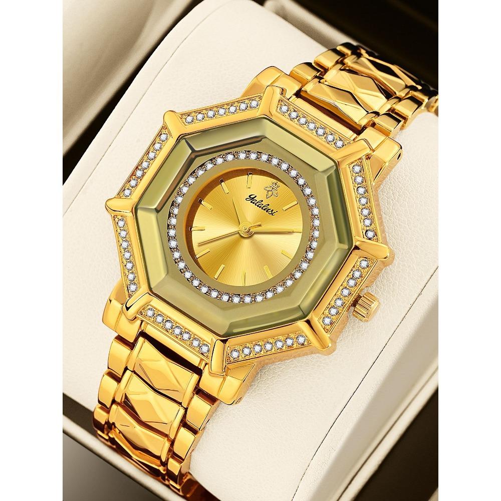 Relógio de Pulso Octogonal de Diamante para Mulheres Pulseira de Aço Inoxidável de Luxo Relógio de Quartzo Moda Strass Relógio de Pulso Feminino para Vestir