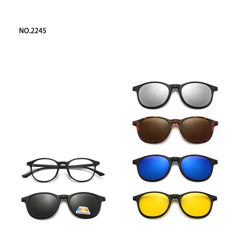 6 In 1 Magnetic Clip Sunglasses prescription Spectacles Men Women Polaroid Night Vision Lenses Glasses
