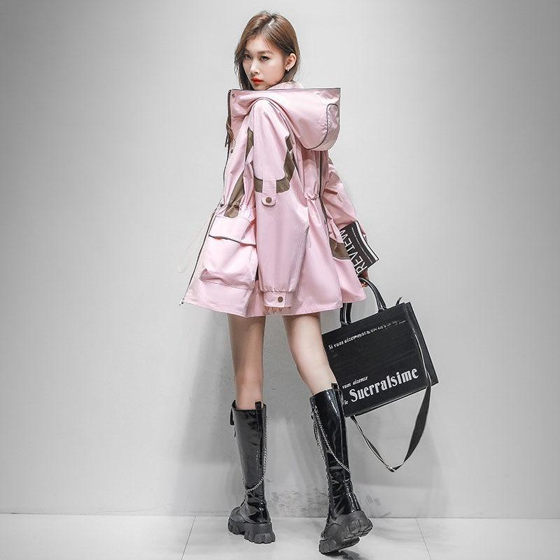 Winter Warm Thick Long Coat Women Fashion Color Block Hooded Windbreaker Casual Jacket