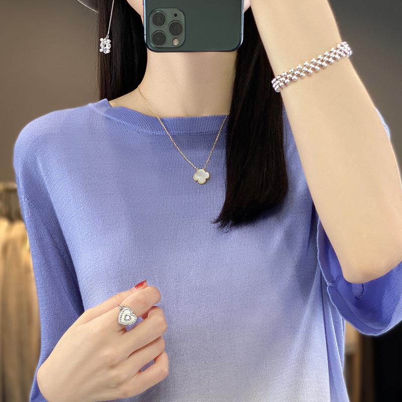 

Tennis Round Neck Gradient Color Five-point Sleeve Women s Summer New Fashionable Niche Sweater Age-reducing Casual Top M