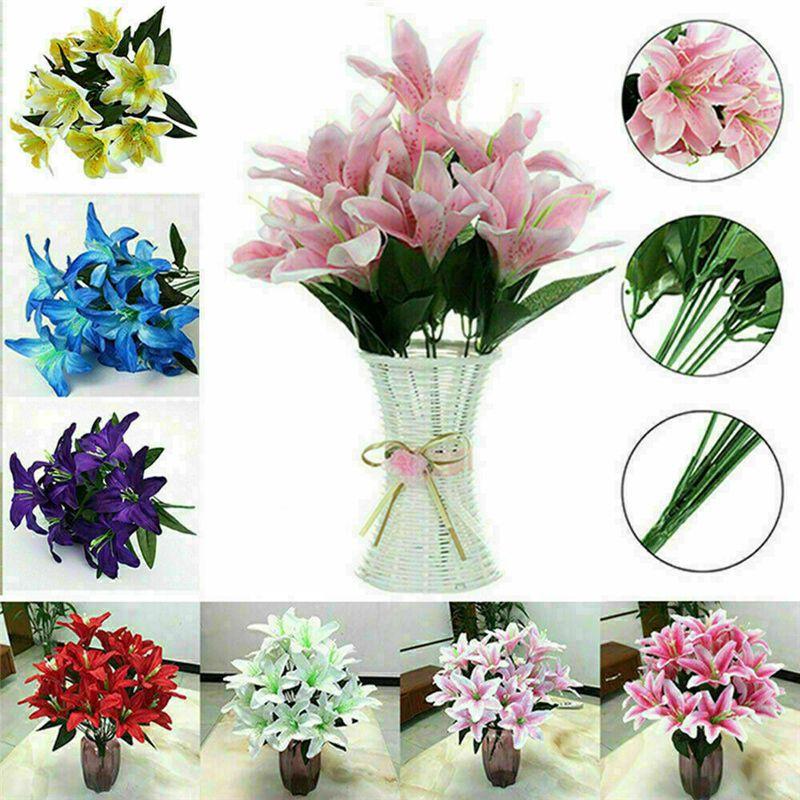 Elegant 45cm 10 Heads Artificial Stargazer Lilies Chic Silk Flower Bouquet For Weddings
