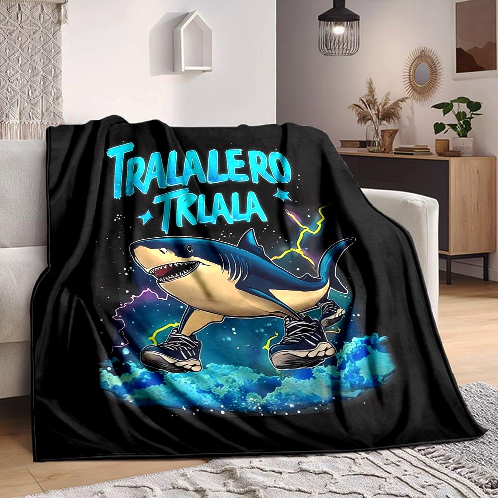 1Pc Shark Space Adventure Flannel Blanket, Soft And Comfortable, Casual Warm, Camping Travel, Christmas, Halloween Xmas Gift L16