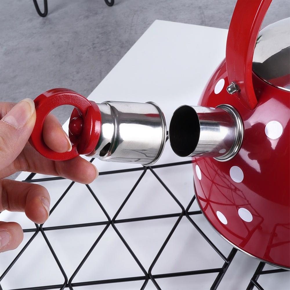 Orion 1.8L Red Polka Dot Stainless Steel Whistling Tea Kettle (1.5L Usable Capacity)