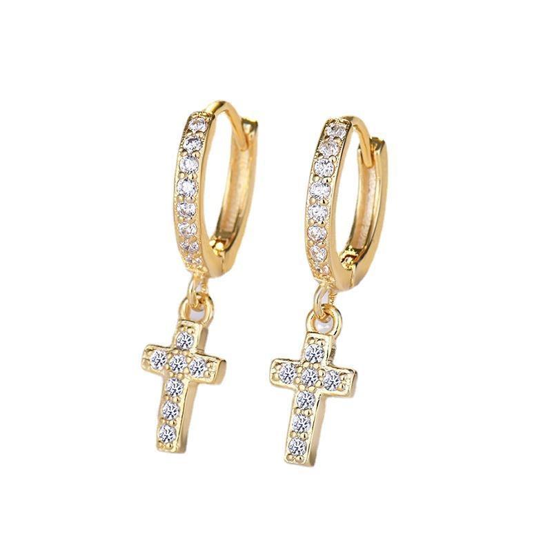 Fashionable and Personalized Cross Ear Buttons for Women Simple Temperament Full of Zircon Earrings Earrings
