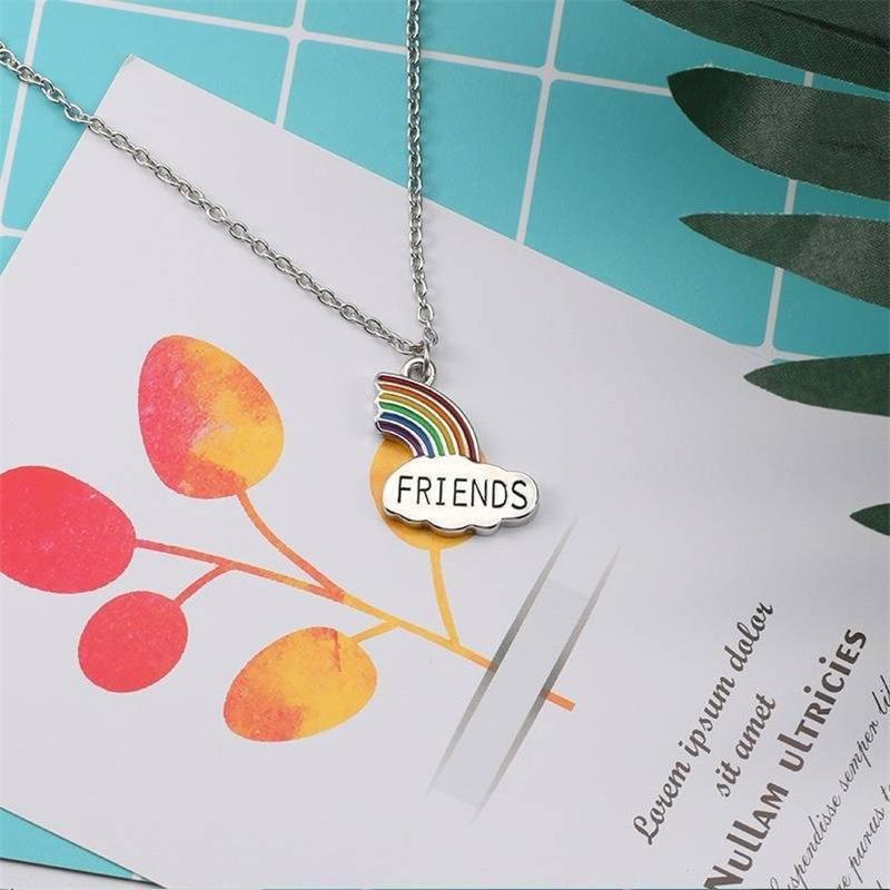 2Pcs/set Beauty Color Rainbow Pendant Choker Necklace Gift For Friends Letter Friendship Jewelry Necklaces