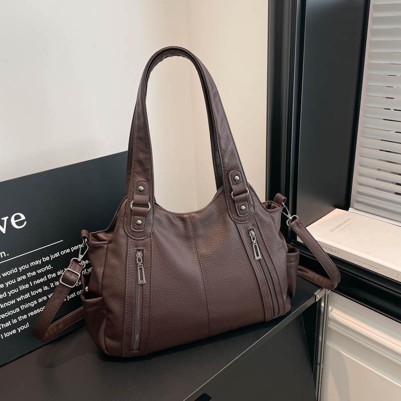 Womens Stylish Litchi Texture Handbag Adjustable Strap Vintage Leather Shoulder Bag for Daily  for Daily Commute Work Shopping and Weekend Outings