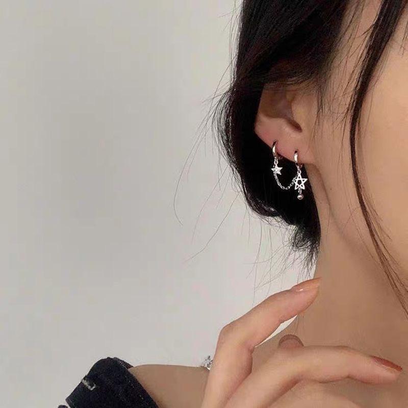 Punk Fashion Ear Studs Tassel Chains Earrings For Women Y2k Style Crystal Star Love Heart Drop Earrings Piercing Jewelry