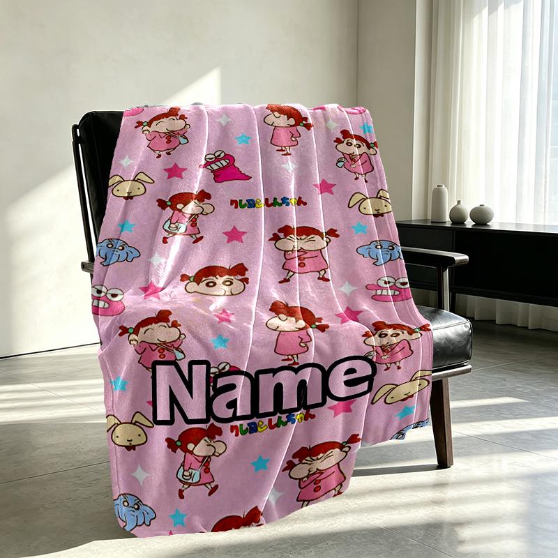Custom Name Personalized Crayon Shin Print Blanket, Home Decor, Bedroom, Sofa, Camping, Couch, Gifts for Birthday Christmas