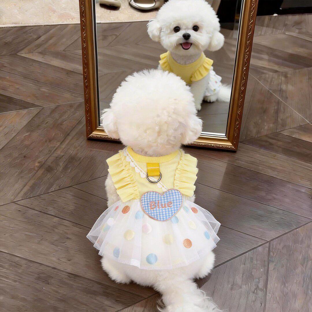 Summer Thin Princess Dog Dress for Small Dogs Pet Teddy Bichon Anti-Shedding Cat Clothes Cool Apparel XS жёлтый