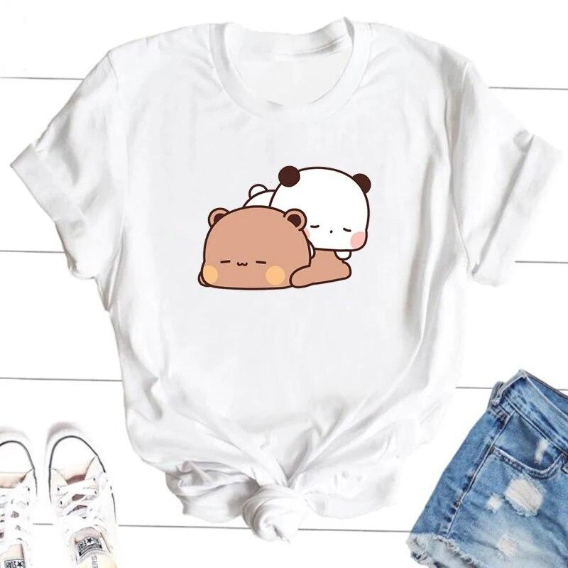 Cute Bubu and Dudu Are Sleeping Cute T Shirts Women Cotton Kawaii Cartoon Funny Graphic Tshirt Summer O Neck 90s Clothes Tees Unisex