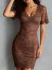 Vestido Europeo y Americano Sexy de Encaje Transparente Adelgazante con Cuello en V