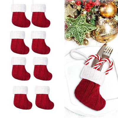 8PCS Christmas Small Stockings Knitted Xmas Classic Stocking Small Christmas Fireplace Stockings Holiday Hanging Decorations Stockings
