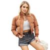 Winter Women's Short Cotton Jacket Long Sleeve High Neck Warm Loose Casual Puffer Coat 612