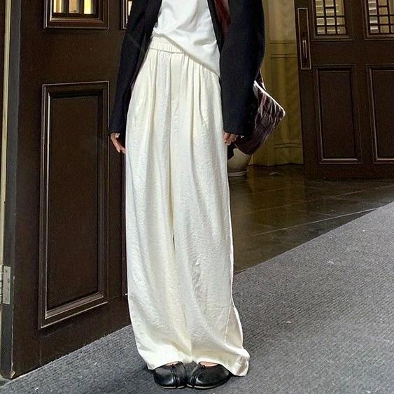 

Летние женские широкие брюки с высокой талией, свободные драпированные повседневные брюки XL бежевый