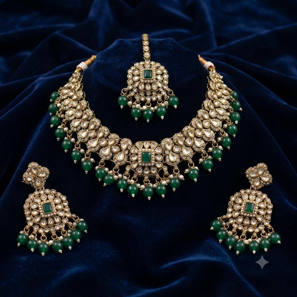 Indian Bollywood Gold Plated Kundan Choker Bridal Necklace Earrings Jewelry Set