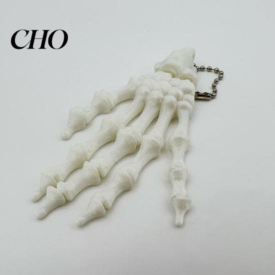 Movable Joint Pendant Skeleton Hand Keychain, with Hanging Chain 3D Printed Ornament, Unique Design Skull Palm Stress Relief Toy for Halloween