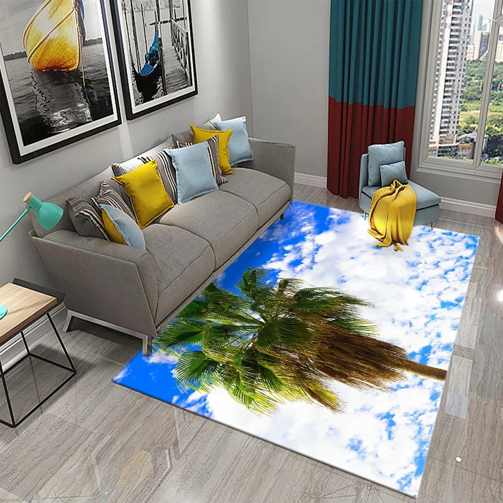Coconut Tree Carpet Sunset Tropical Scenery Sea Beach Landscape Kitchen Bathroom Non-Slip Doormat Living Room Bedroom Decor Rugs