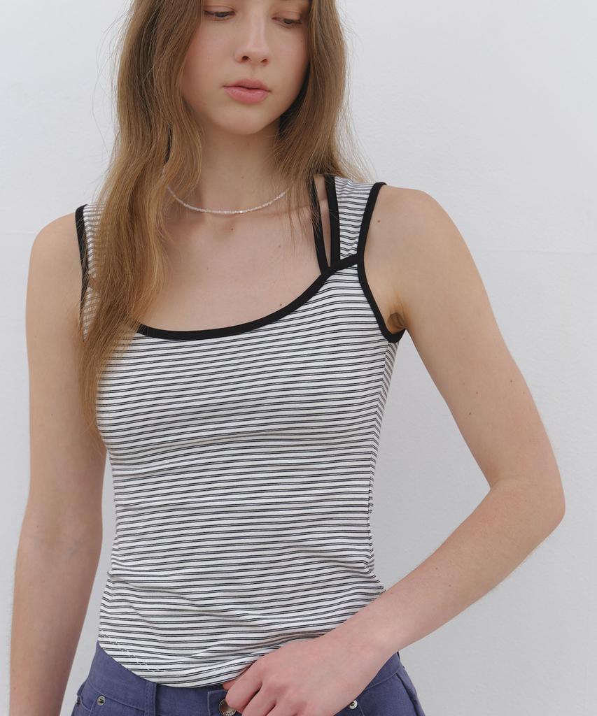 CLUNY Dual Strap Stripe Sleeveless Top - White