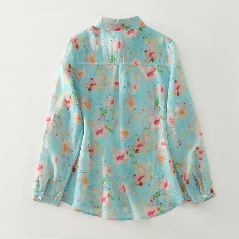 DIMANAF New Plus Size Women Floral Tops Shirts Tees Casual Loose Blouse Autumn Print Cotton Long Sleeve Button