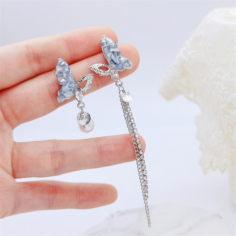 Elegant 2024 Blue Crystal Butterfly Stud Earrings – High-End Fairy Jewelry for Women