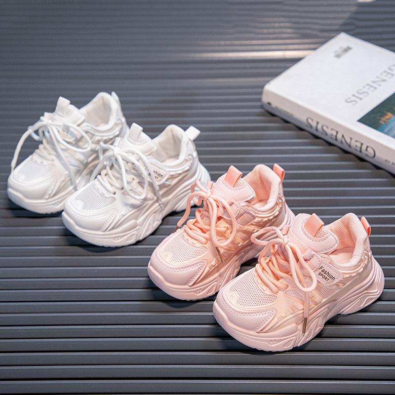 Spring New Fashionable Comfortable Cute Casual Girls White Shoes Running Mesh Wear-Resistant Breathable Sports Child Shoes