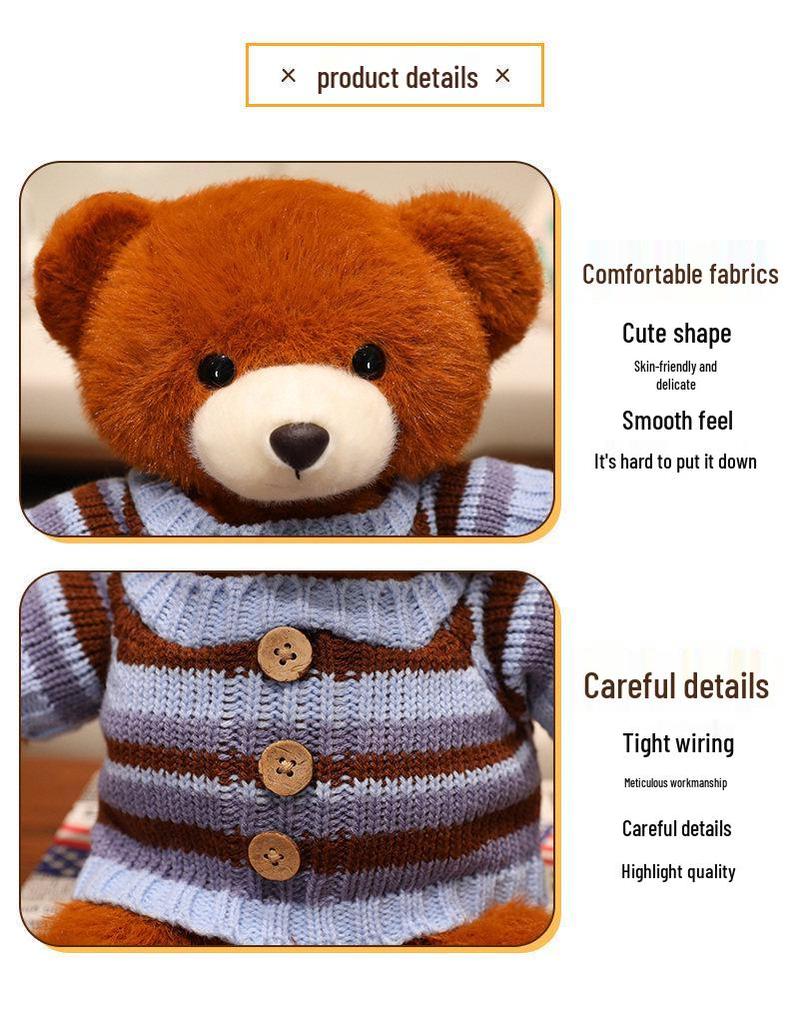 Adorable Bear Plush Doll – Cute Sweater, Soothing Sleep Toy, Perfect Gift for Girls