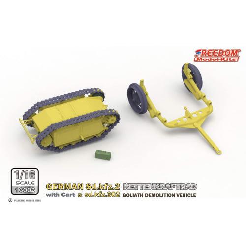 Freedom Model Kits 1/16 Scale World War II German Sd.kfz.2 Kettenkraftrad and Sd.Kfz.302 Goliath Light Explosive Transport Vehicle Cart Set, Plastic M