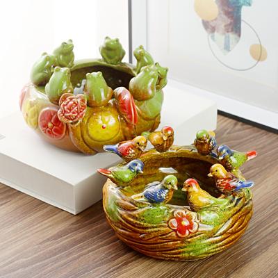 Vassoio in Ceramica Rana Cartone Animato Piatto Frutta Contenitore da Tavolo Vassoio Uccello Simulato Piatto Snack Accessori Decorazione Casa