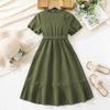 Girls' Casual Dress for Summer - Elegant Short-sleeved Lace V-neck Dress for Children