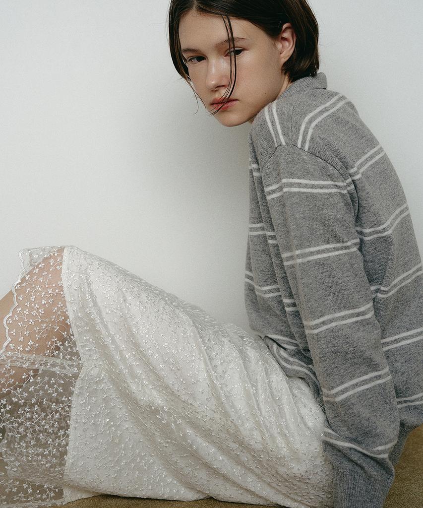 MAKE A TOAST Raccoon V-Neck Pullover Knit Gray Mbefnt004Gr